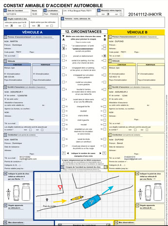 Constat amiable lors d'un accident de la route